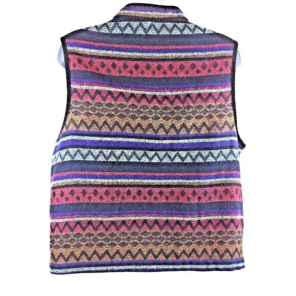 Womens Stripe Vest Size 8 Wool Blend Zip Up Purple Blue Brown Red - Picture 2 of 6